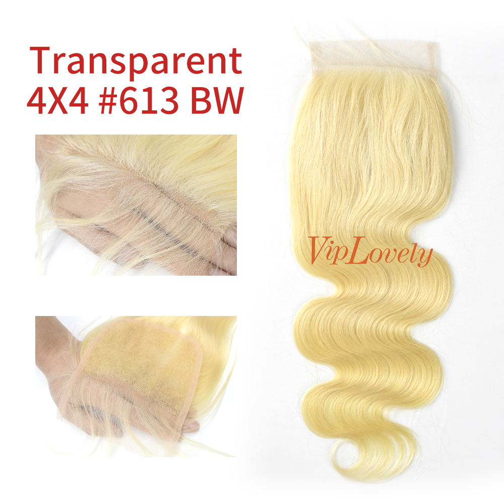 Blonde #613 European Virgin Human Hair 4X4 Lace Closure Body Wave