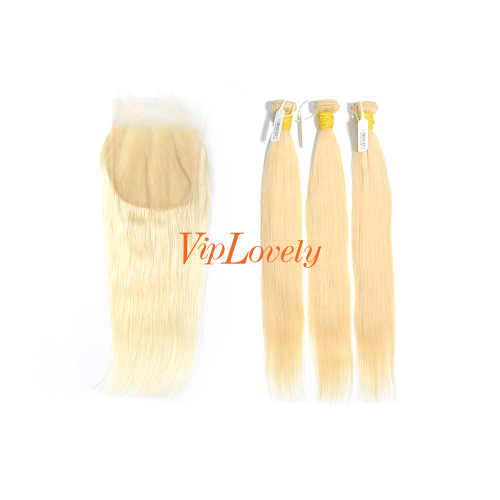 Blonde #613 European Raw Human Hair 5×5 Lace Closure With Hair Weft Straight