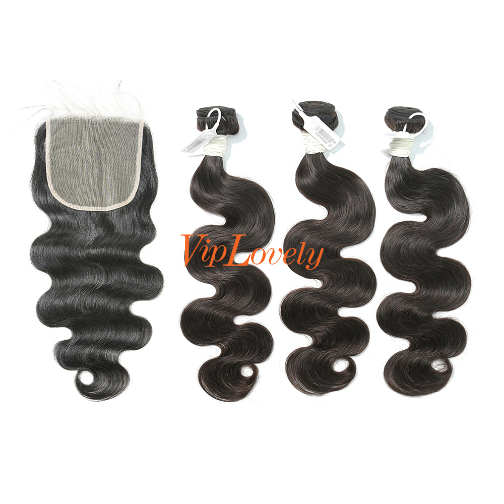 #1b Brazilian Virgin Human Hair Bundle with 5×5 Lace closure Body Wave
