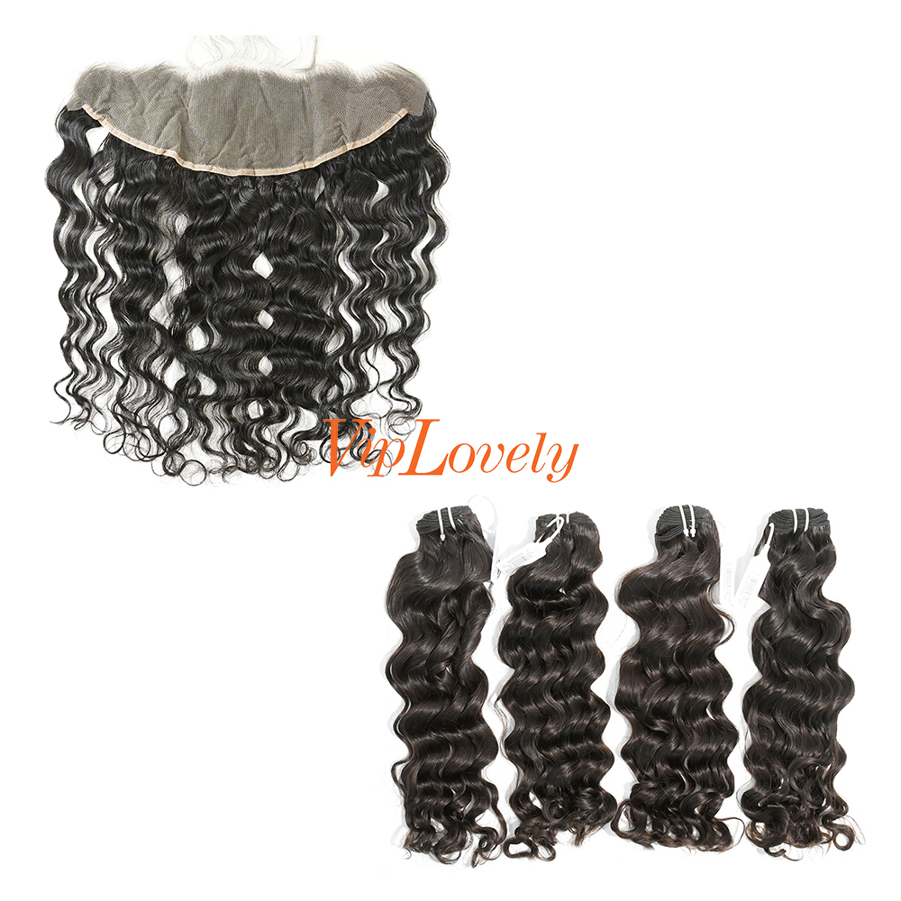 #1b Brazilian Virgin Human Hair Bundle with 13X4 Frontal Indian wave