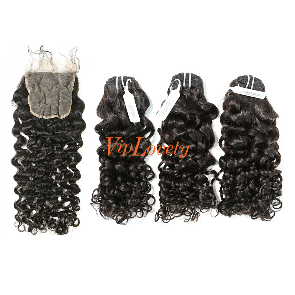 #1b Brazilian Virgin Human Hair Bundle with 5×5 Lace closure Italian Curly