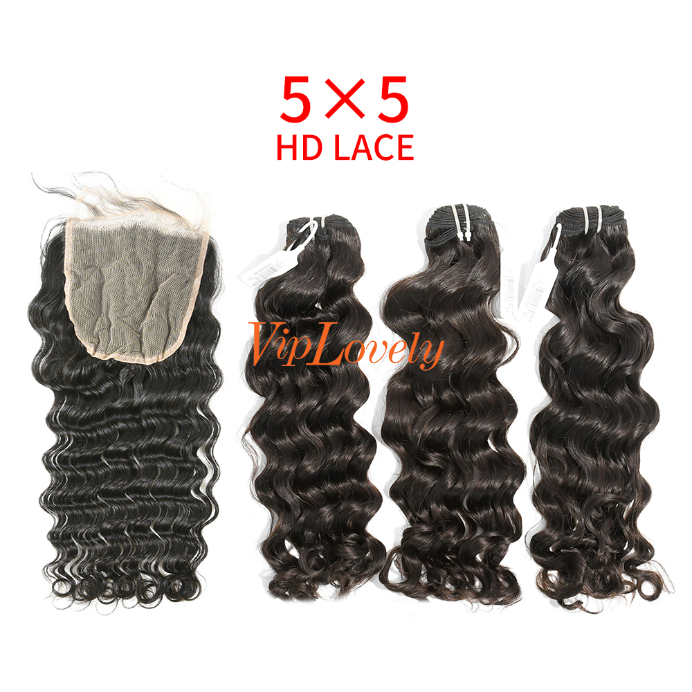 HD Lace Virgin Human Hair Bundle with 5×5 Closure Indian wave