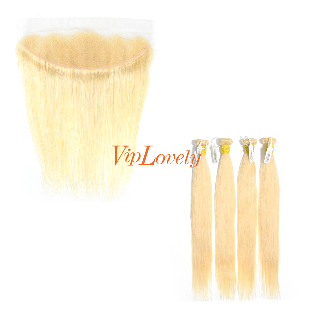 Blonde #613 European Raw Human Hair 13X4 Lace Frontal With Hair Weft Straight