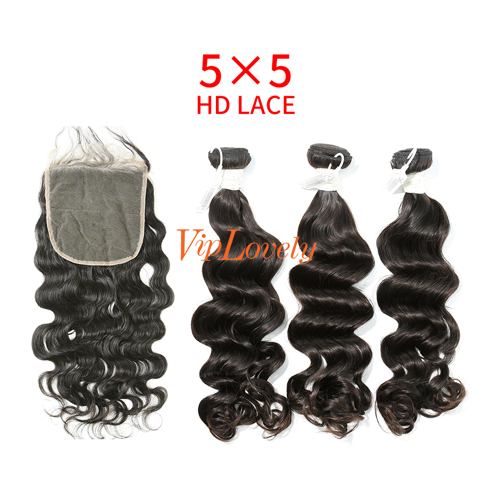 HD Lace Virgin Human Hair Bundle with 5×5 Closure Ocean Wave