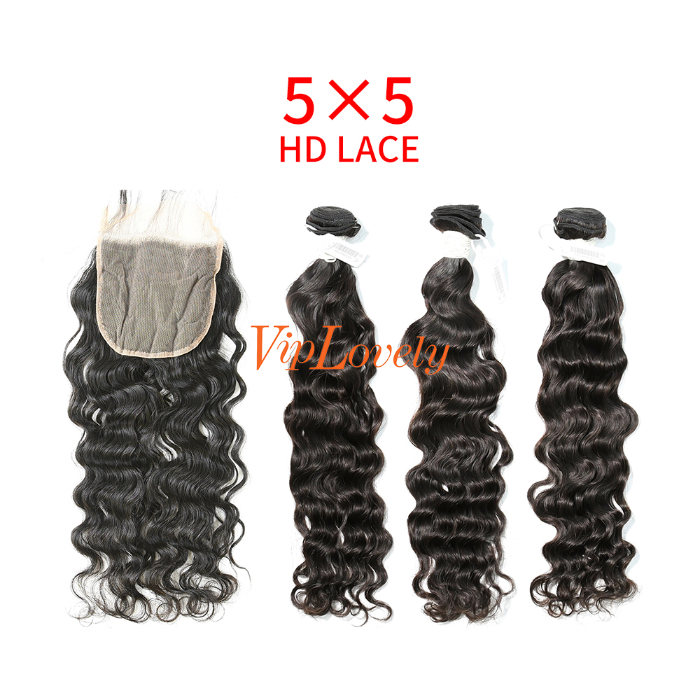 HD Lace Virgin Human Hair Bundle with 5×5 Closure Indian Curly