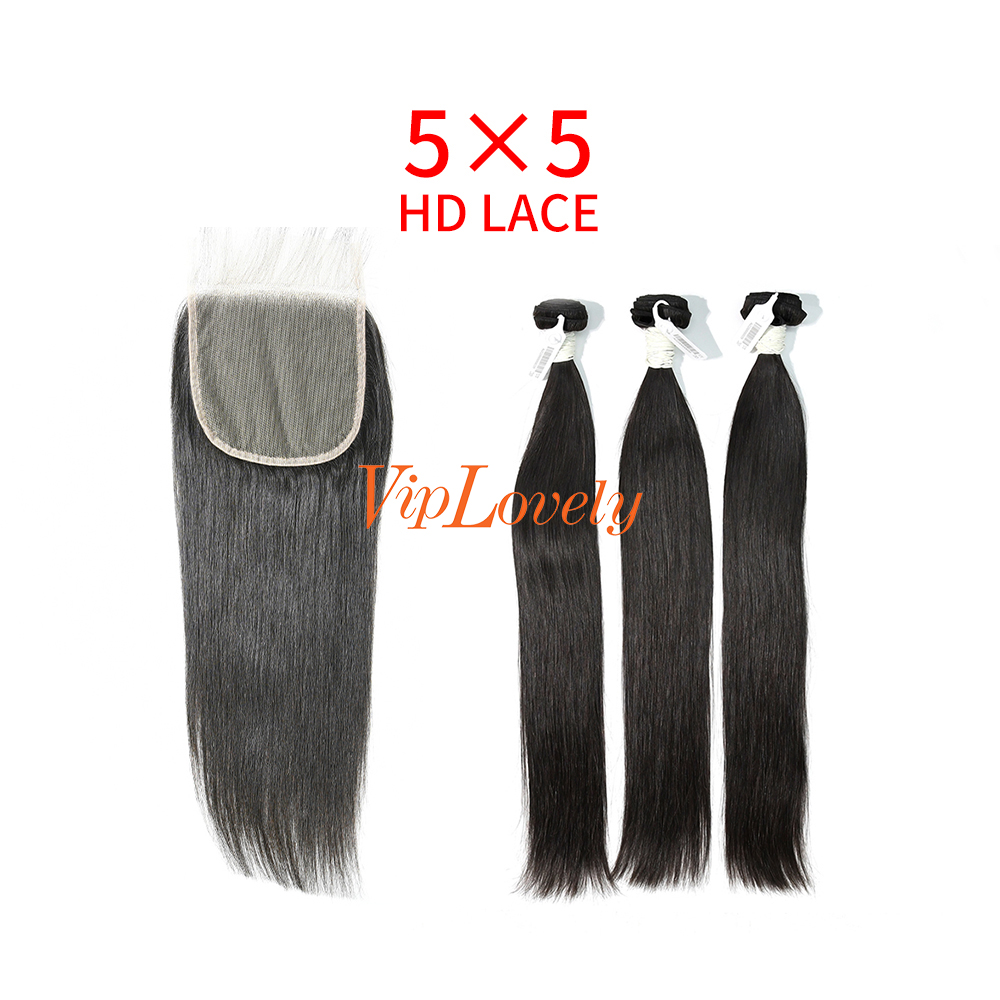 HD Lace Virgin Human Hair Bundle with 5×5 Closure Straight