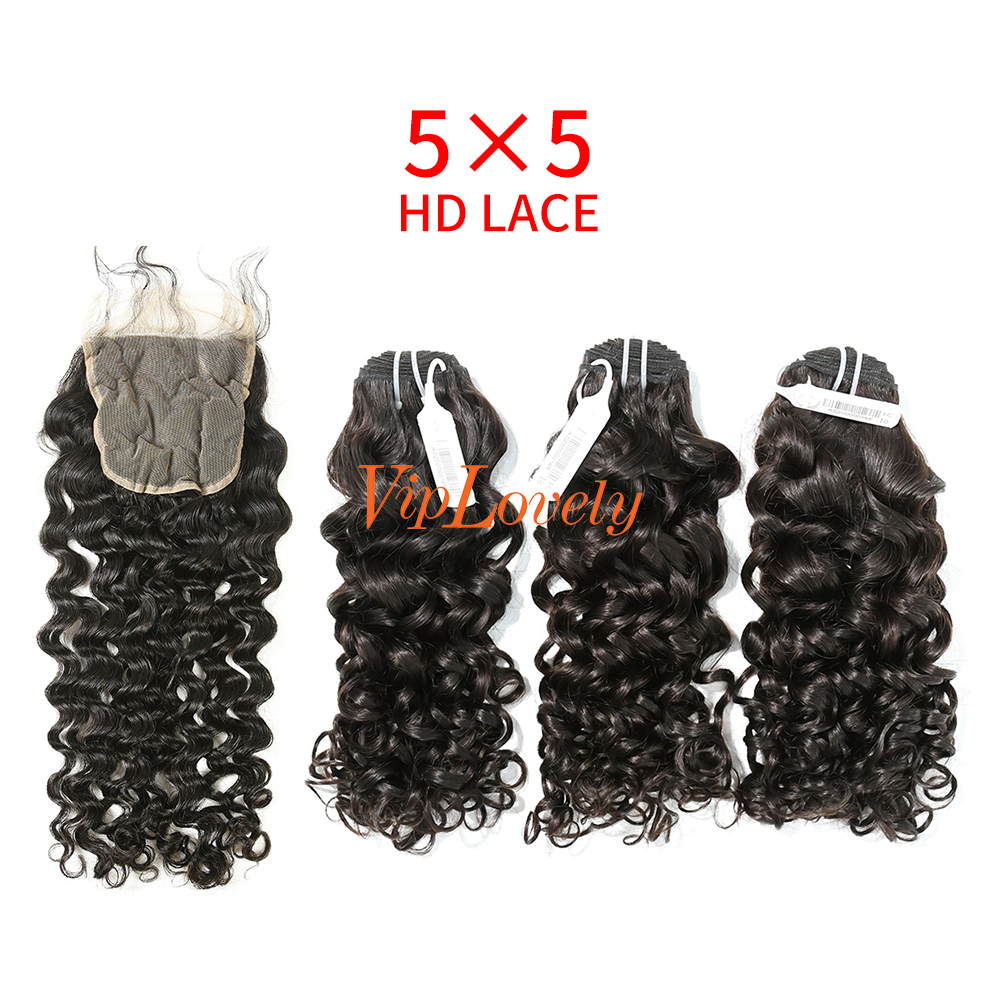 HD Lace Virgin Human Hair Bundle with 5×5 Closure Italian Curly