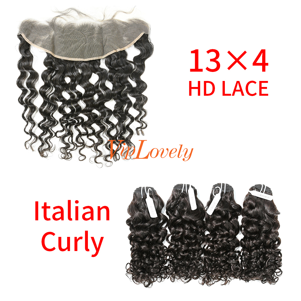 HD Lace Virgin Human Hair Bundle with 13×4 Frontal Italian Curly