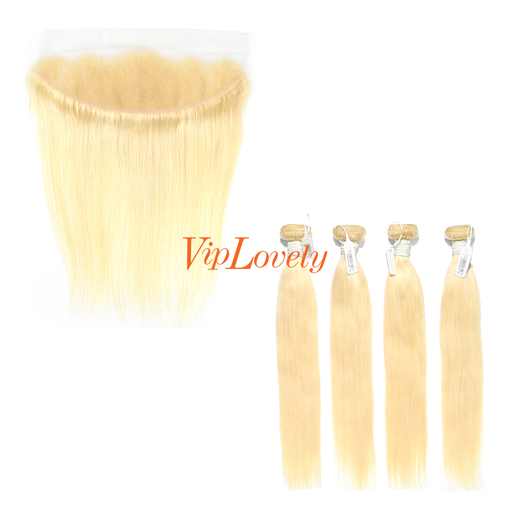 Blonde #613 European Virgin Human Hair 13X4 Lace Frontal With Hair Weft Straight