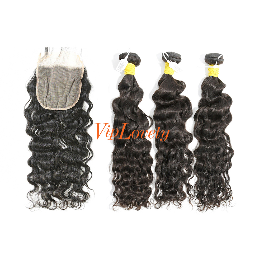 #1b Brazilian Raw Human Hair Weft with 5×5 Closure Indian Curly