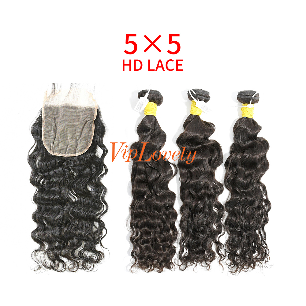 HD Lace Raw Human Hair Bundle with 5×5 Closure Indian Curly