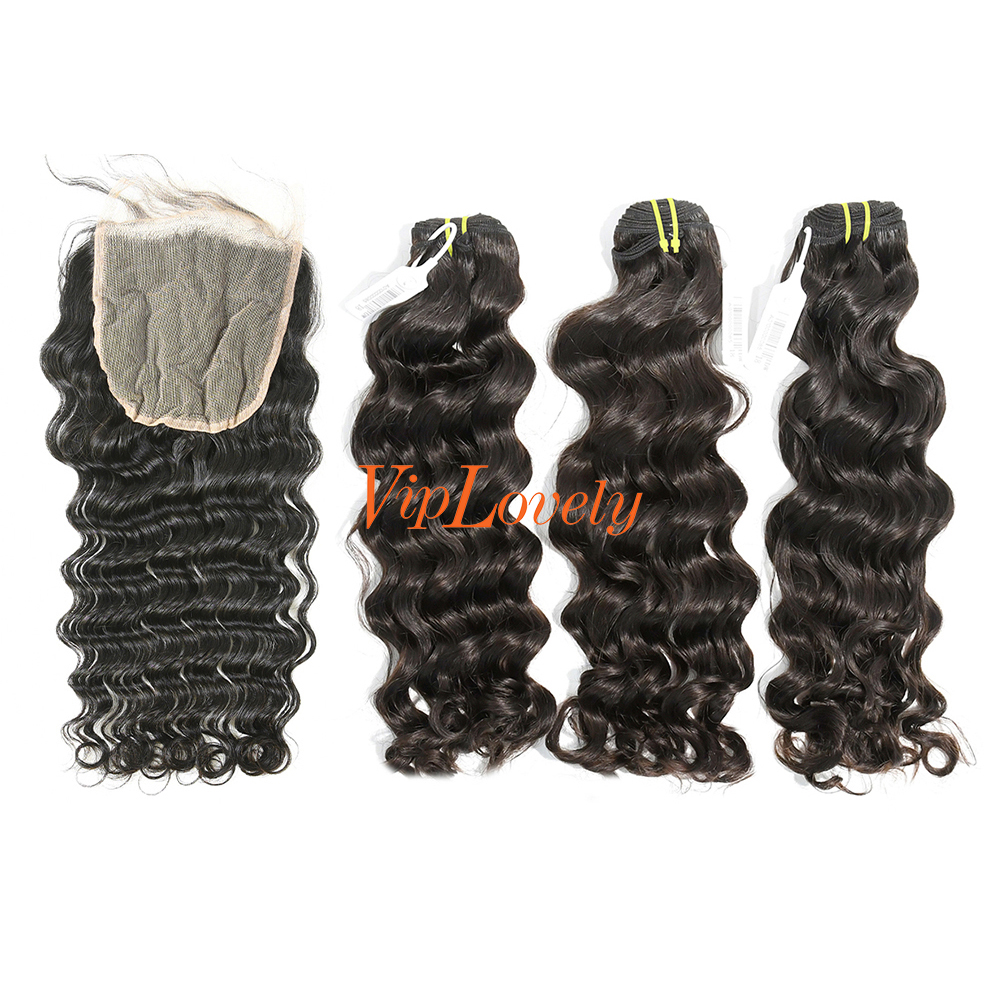 #1b Brazilian Raw Human Hair Weft with 5×5 Closure Indian wave