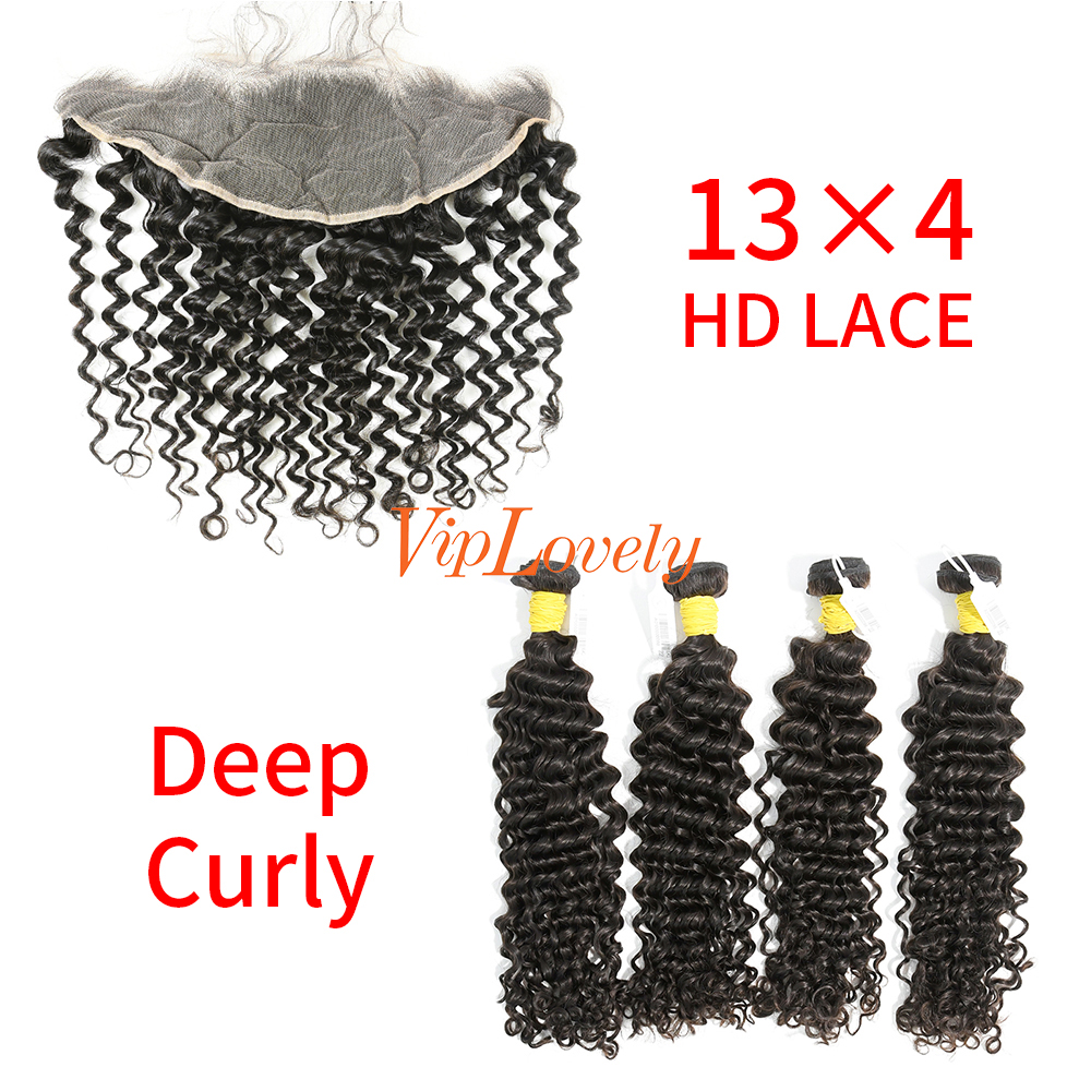 HD Lace Raw Human Hair Bundle with 13×4 Frontal Deep Curly