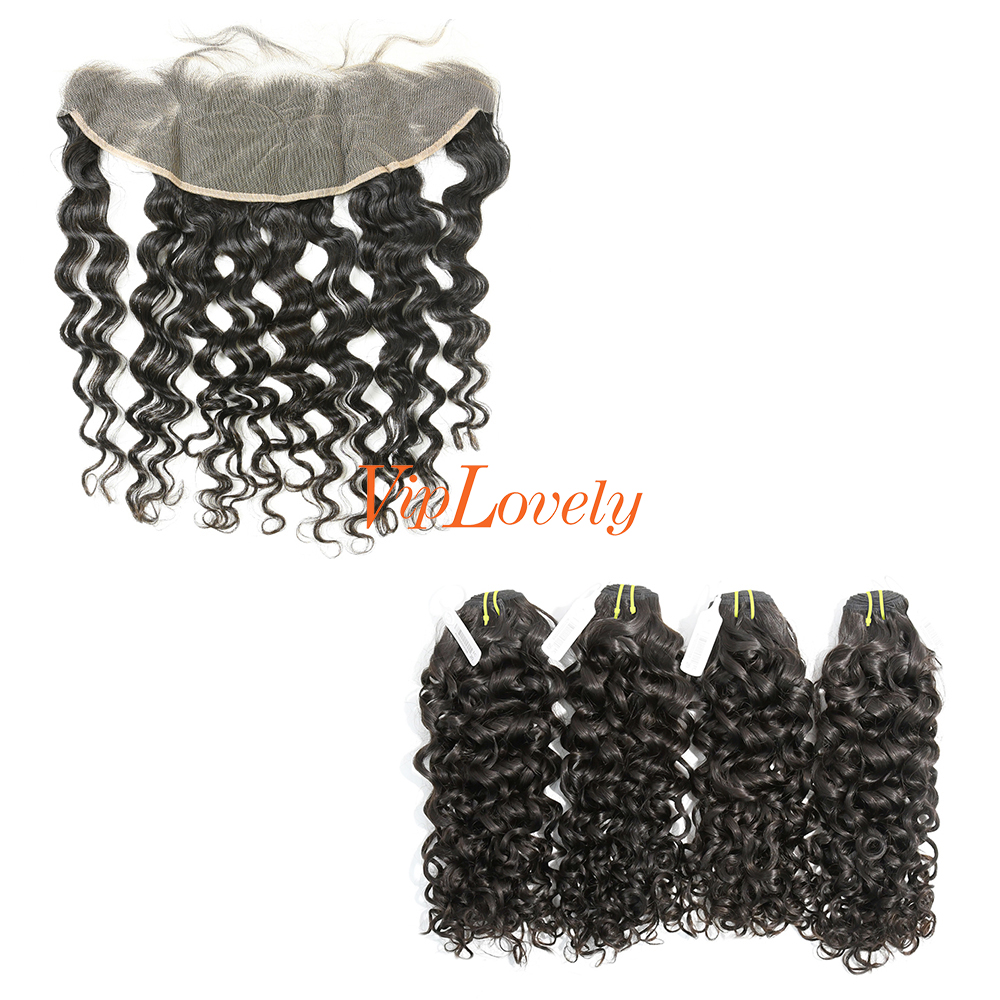 #1b Brazilian Raw Human Hair Weft with 13×4 Frontal Italian Curly
