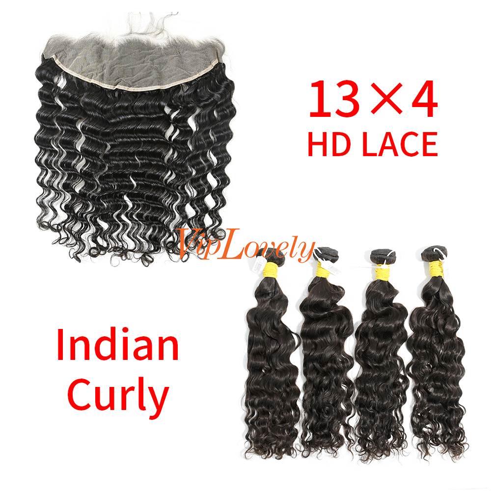 HD Lace Raw Human Hair Bundle with 13×4 Frontal Indian Curly