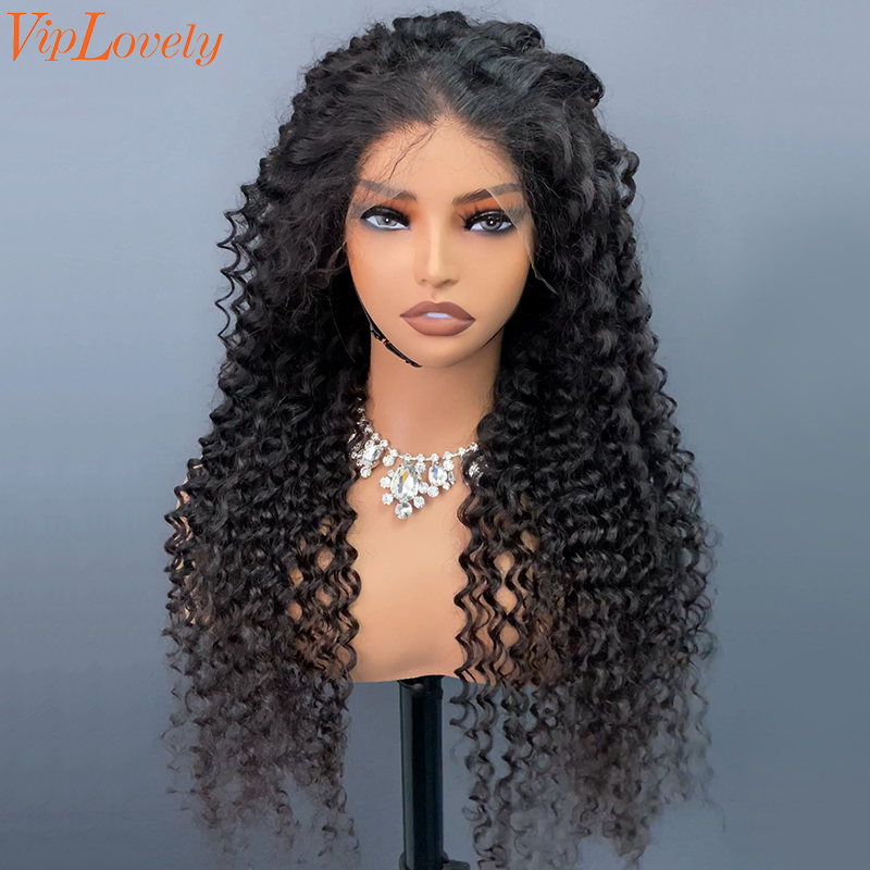 Natural #1b Brazilian Virgin Human Hair 13x4 frontal wig deep curly