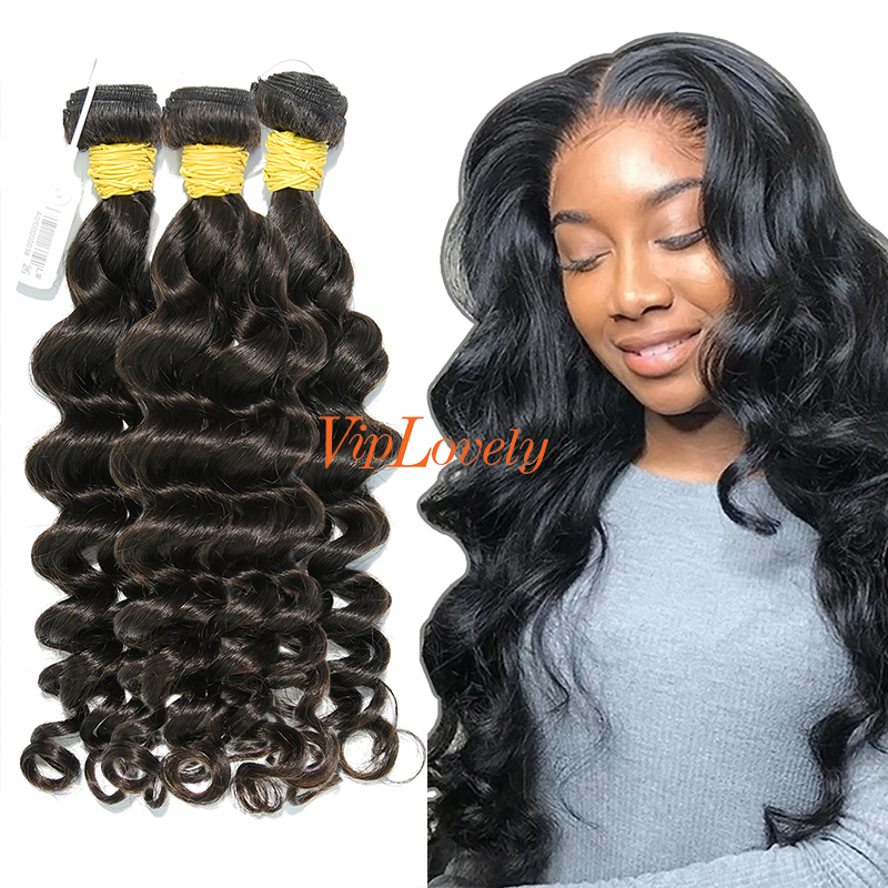 #1b Peruvian Raw Human Hair Weft loose wave