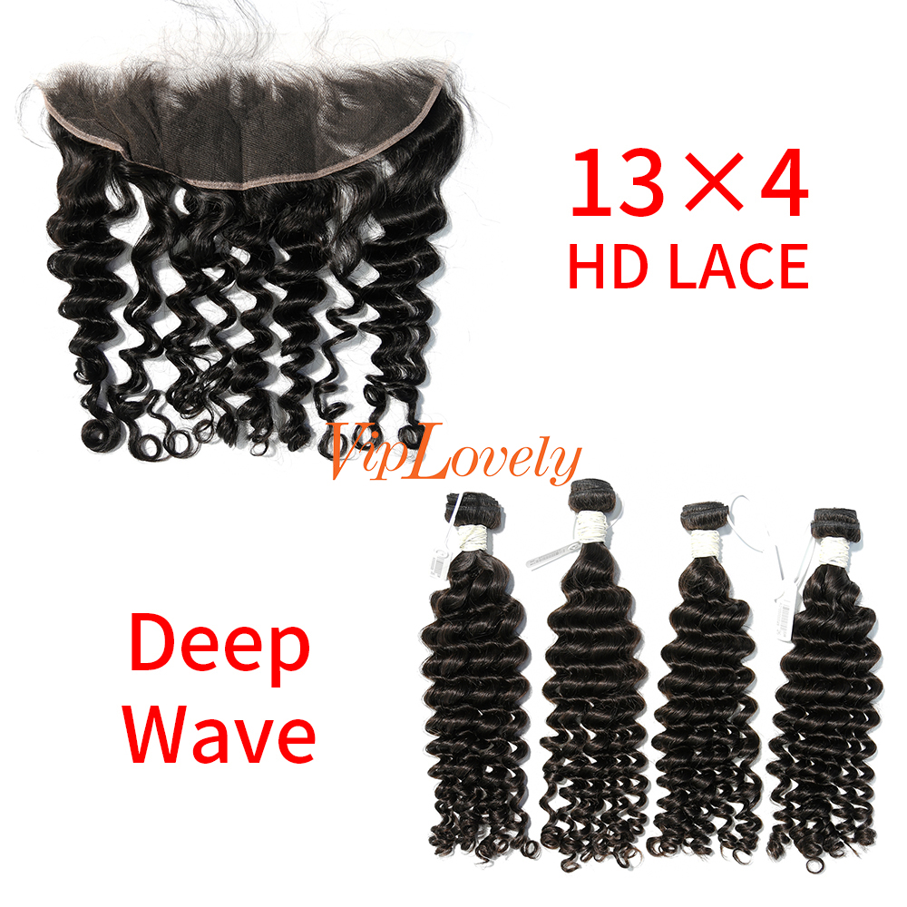 HD Lace Virgin Human Hair Bundle with 13×4 Frontal Deep Wave