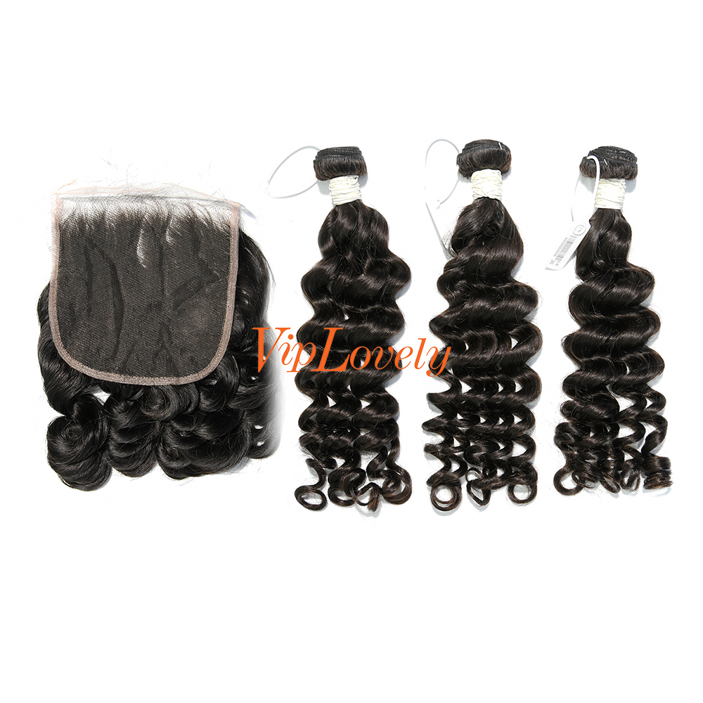 #1b Brazilian Virgin Human Hair Bundle with 5×5 Lace closure Loose Wave