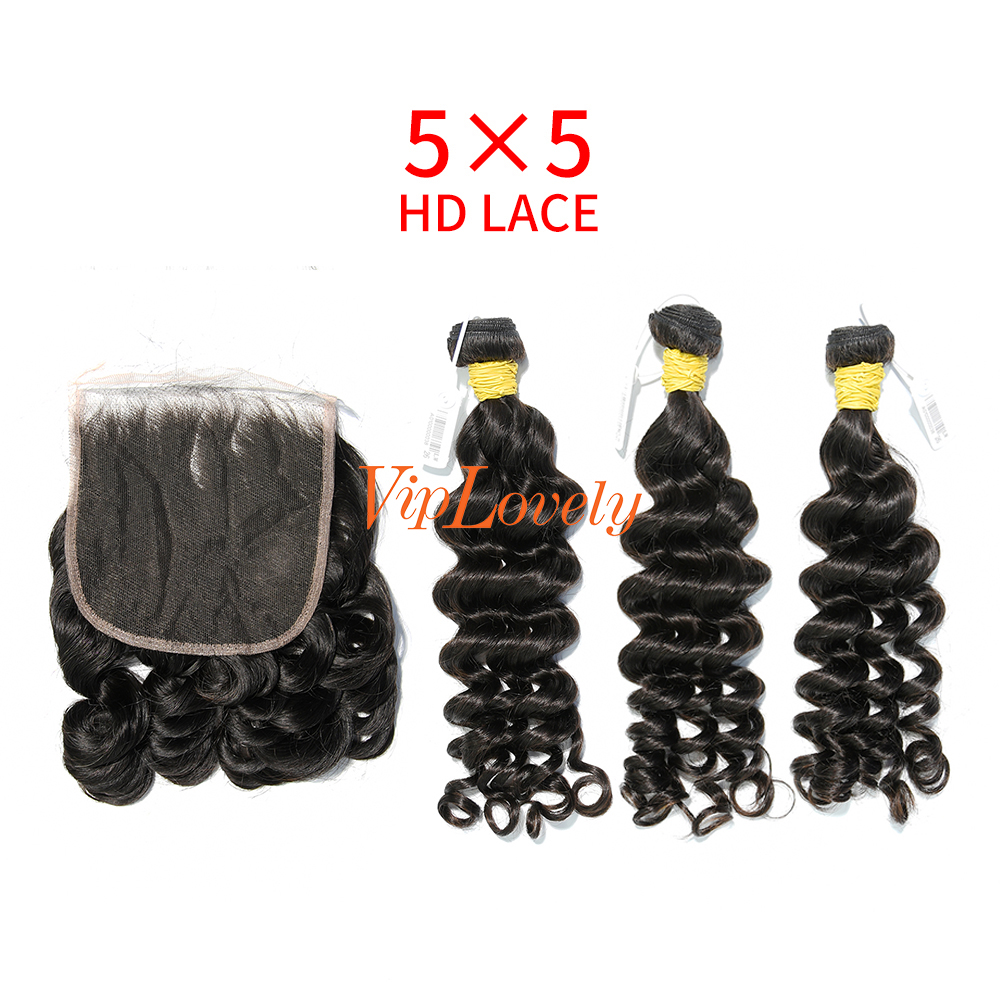 HD Lace Raw Human Hair Bundle with 5×5 Closure Loose Wave