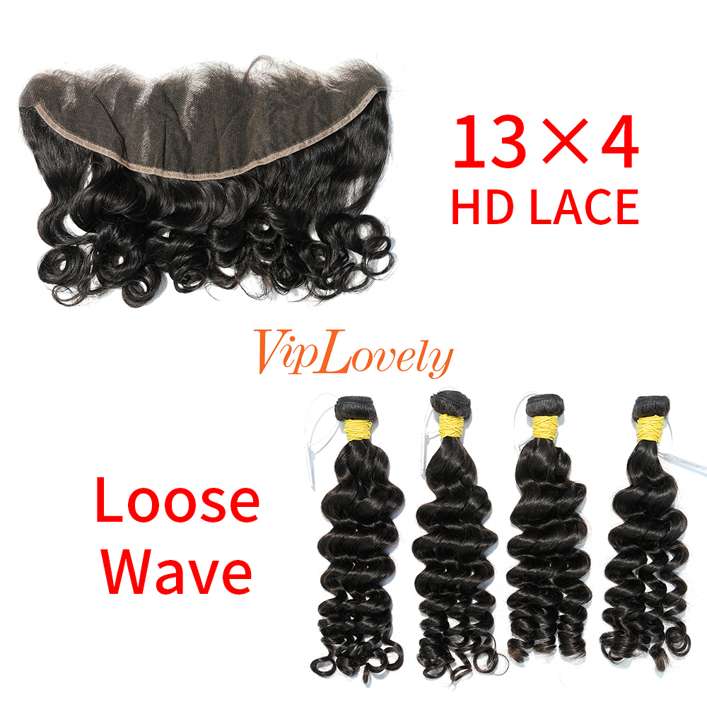 HD Lace Raw Human Hair Bundle with 13×4 Frontal Loose Wave