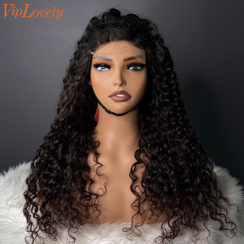 #1b Brazilian Raw Human Hair 4x4 closure wig deep curly