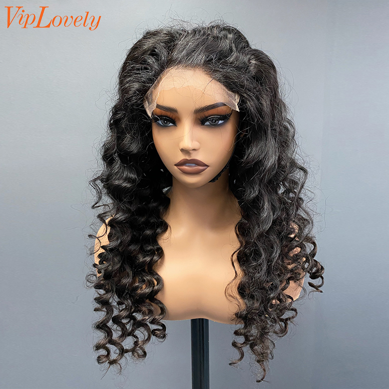 #1b Brazilian Raw Human Hair 4x4 closure wig deep wave